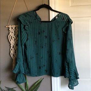 BP sheer green floral blouse